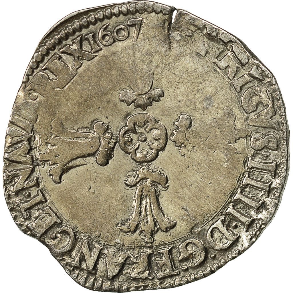Münze, Frankreich, Henri IV, 1/4 Ecu, 1607, Angers, S+, Silber, Sombart:4686