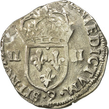 Moneda, Francia, Henri IV, 1/4 Ecu, 1602, Rennes, BC+, Plata, Sombart:4686