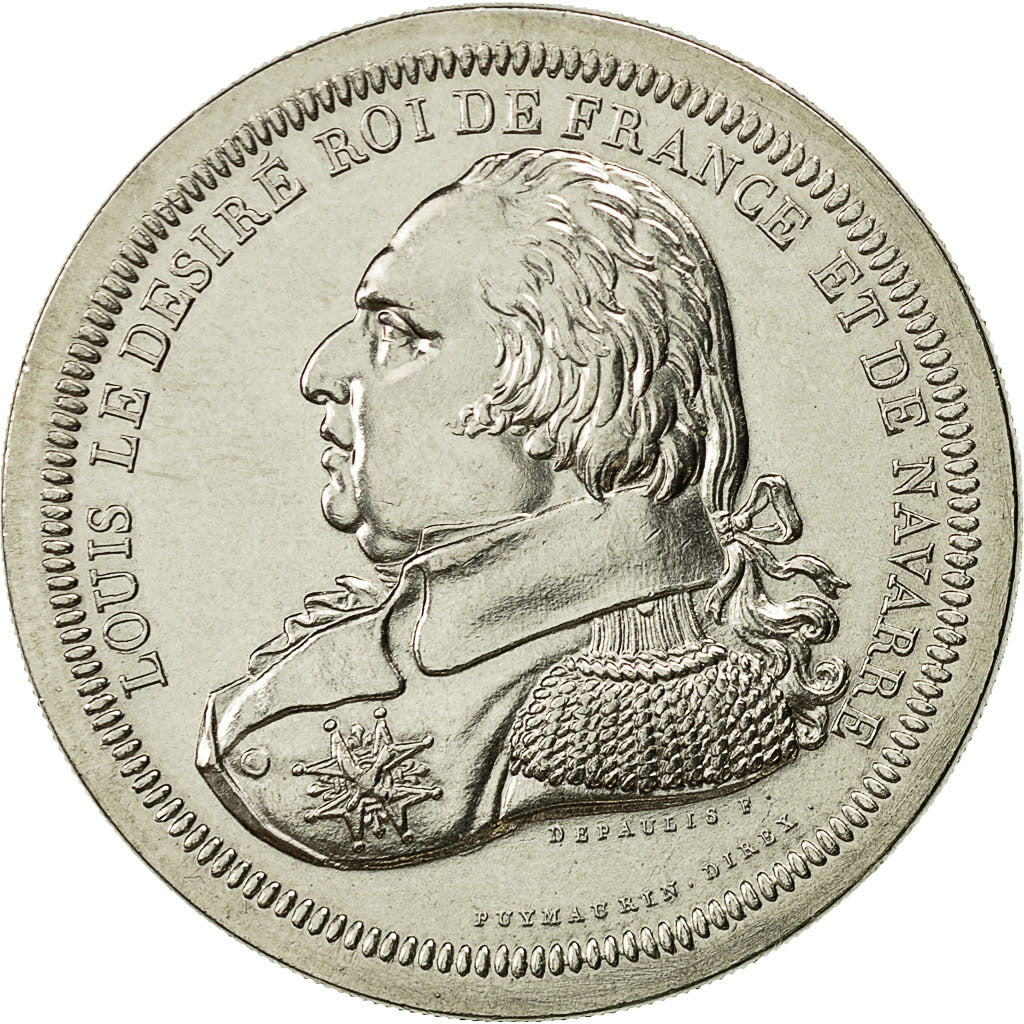 Francja, Medal, Roi de France, Louis XVIII, Historia, MS(65-70), Nikiel