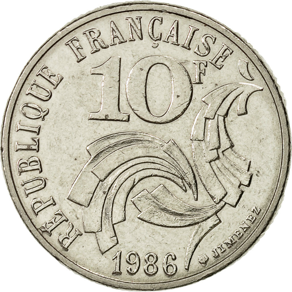 Münze, Frankreich, Jimenez, 10 Francs, 1986, UNZ, Nickel, KM:959, Gadoury:824