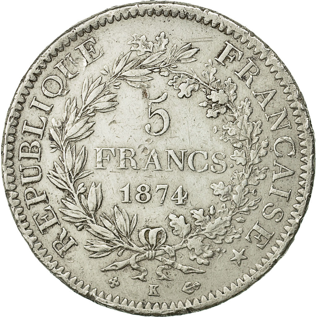Moneda, Francia, Hercule, 5 Francs, 1874, Bordeaux, EBC, Plata, KM:820.2
