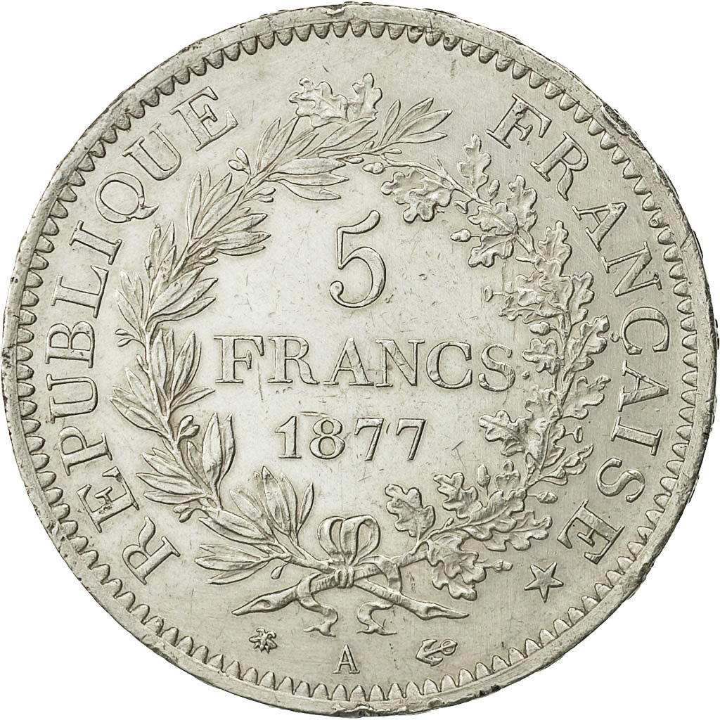 Moneda, Francia, Hercule, 5 Francs, 1877, Paris, EBC+, Plata, KM:820.1