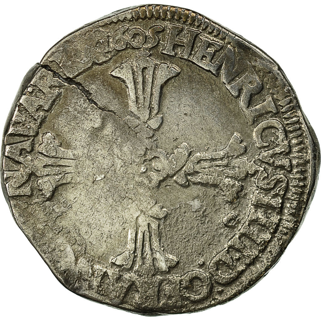 Moneta, Francia, Henri IV, 1/4 Ecu, 1605, Rennes, MB+, Argento, Sombart:4686