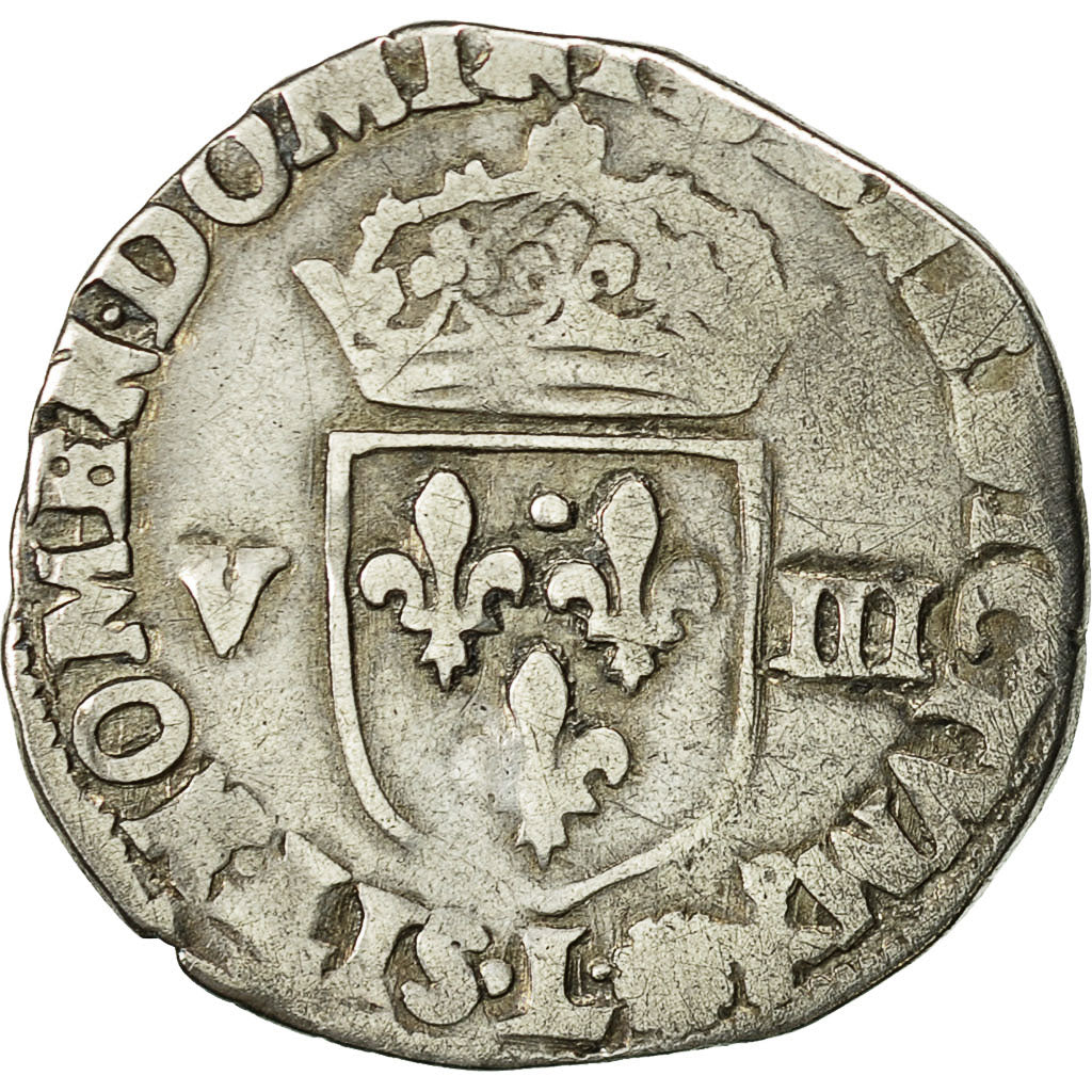 Coin, France, Henri IV, 1/8 Ecu, 1596, Bayonne, VF(30-35), Silver, Sombart:4688