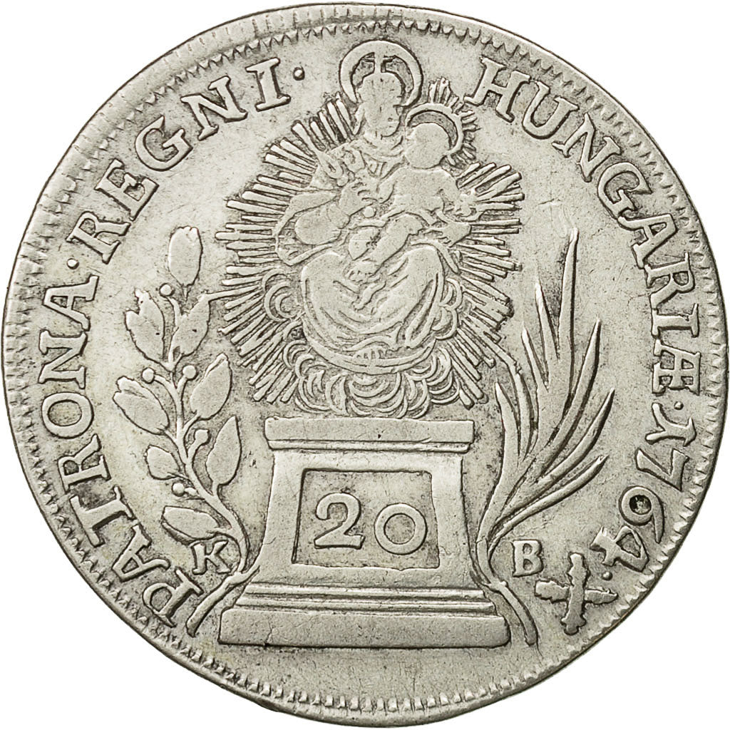Moneta, Ungheria, Maria Theresia, 20 Krajczar, 1764, Kremnitz, BB, Argento