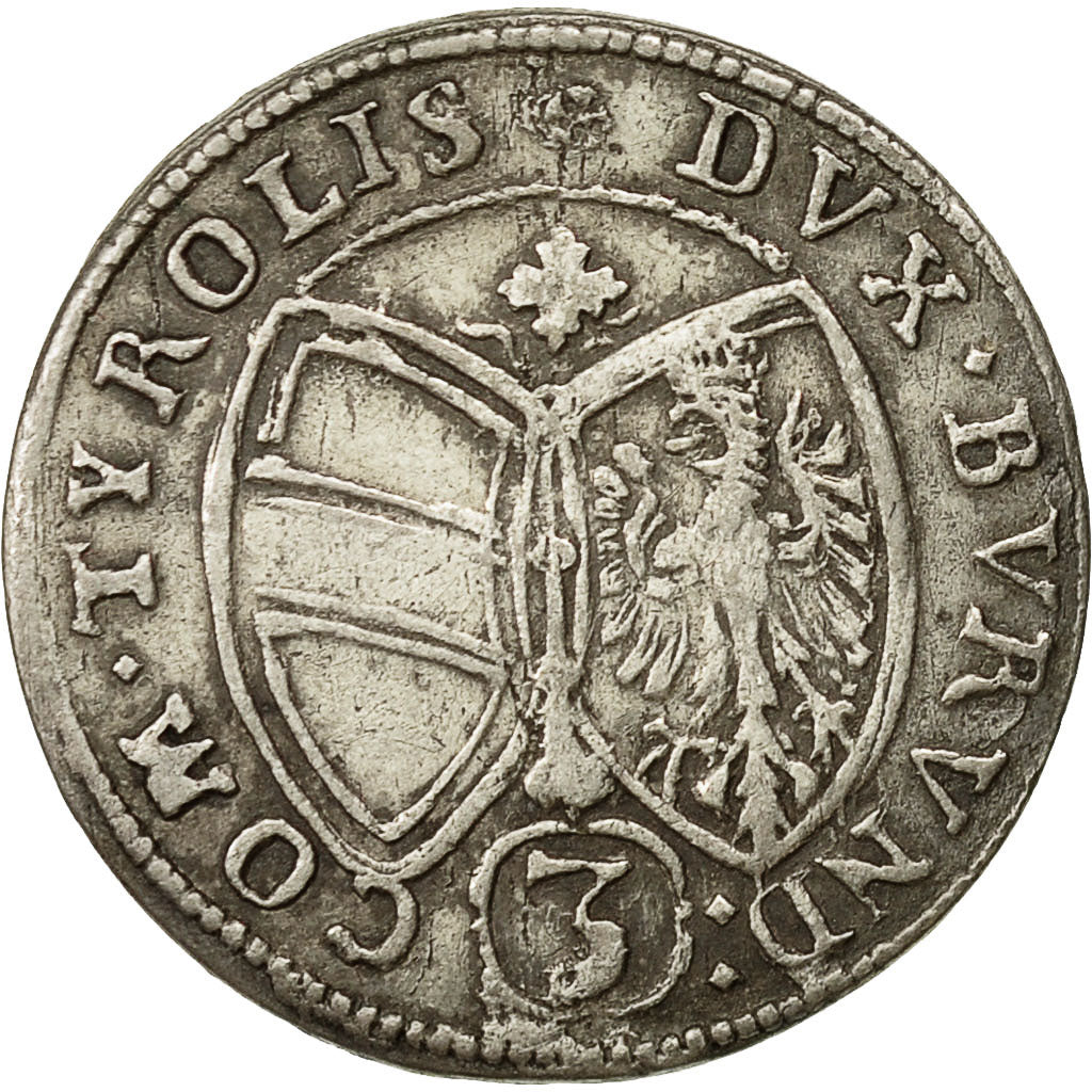 Coin, Austria, Ferdinand Charles, 3 Kreuzer, 1647, Hall, AU(50-53), Silver