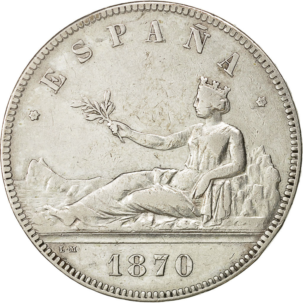 Coin, Spain, Provisional Government, 5 Pesetas, 1870, Madrid, EF(40-45), Silver