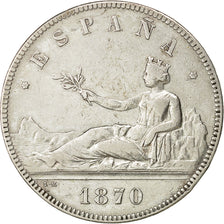 Coin, Spain, Provisional Government, 5 Pesetas, 1870, Madrid, EF(40-45), Silver