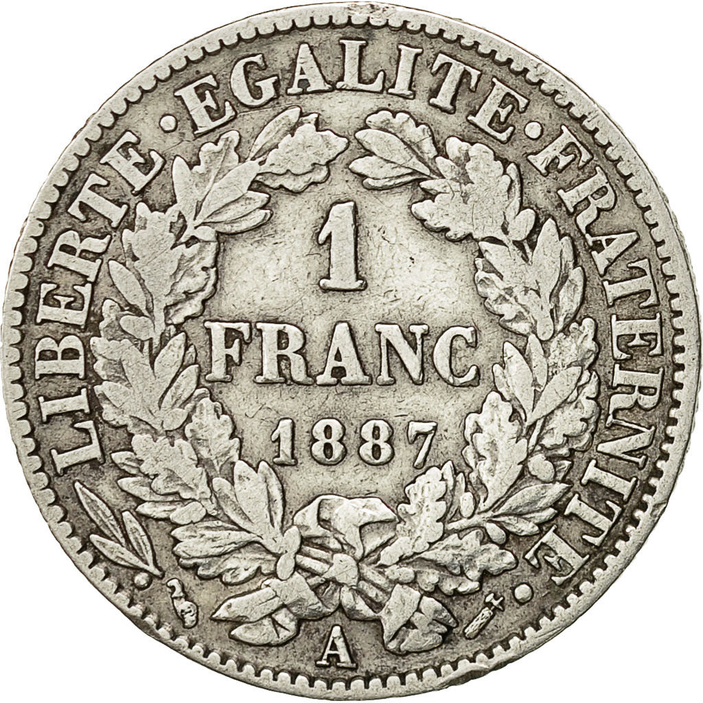 Coin, France, Cérès, Franc, 1887, Paris, EF(40-45), Silver, KM:822.1