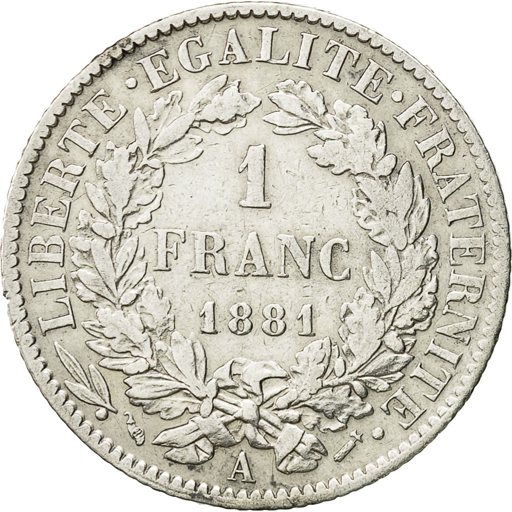 Coin, France, Cérès, Franc, 1881, Paris, EF(40-45), Silver, KM:822.1