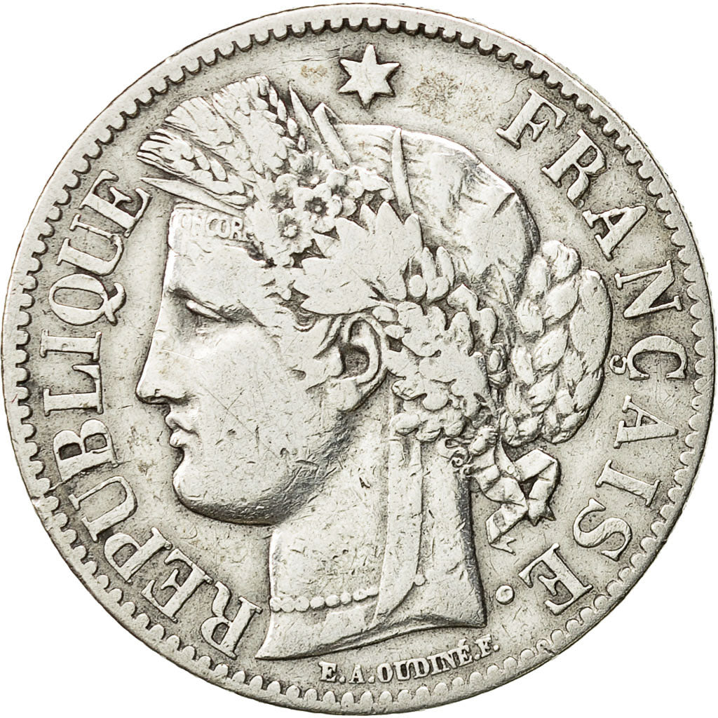 Coin, France, Cérès, 2 Francs, 1872, Bordeaux, VF(30-35), Silver, KM:817.2