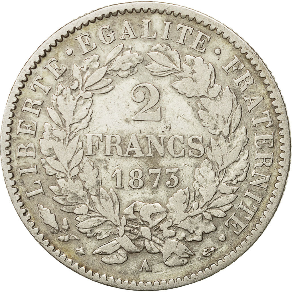 Moneta, Francia, Cérès, 2 Francs, 1873, Paris, BB, Argento, KM:817.1