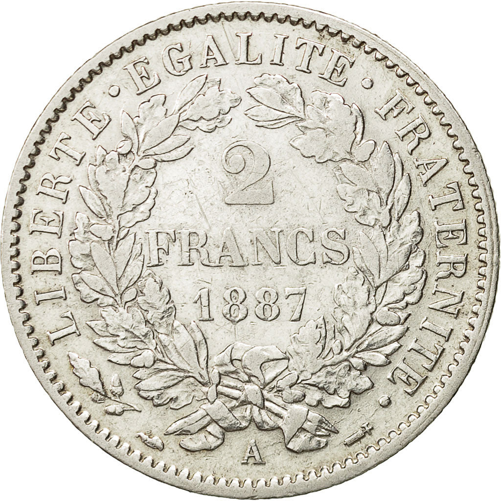 Coin, France, Cérès, 2 Francs, 1887, Paris, AU(55-58), Silver, KM:817.1