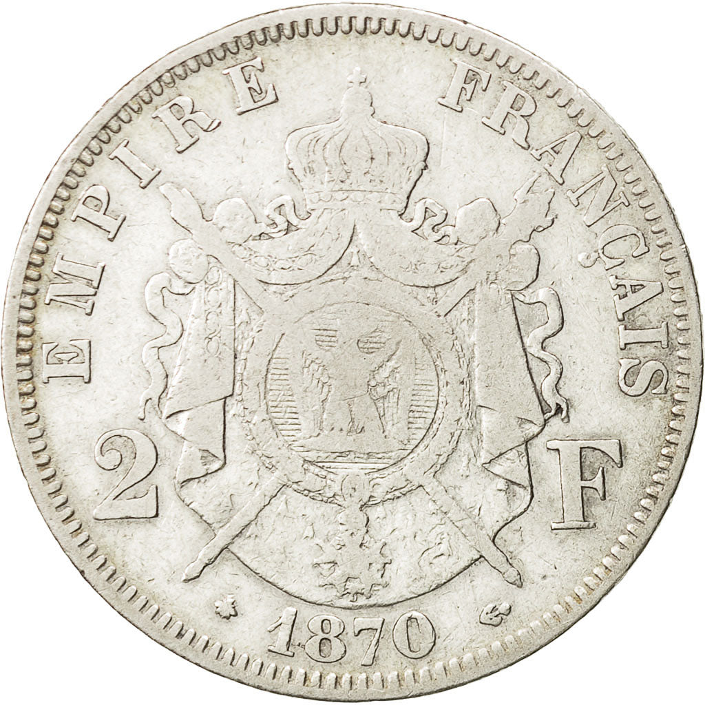 Coin, France, Napoleon III, Napoléon III, 2 Francs, 1870, Paris, VF(20-25)