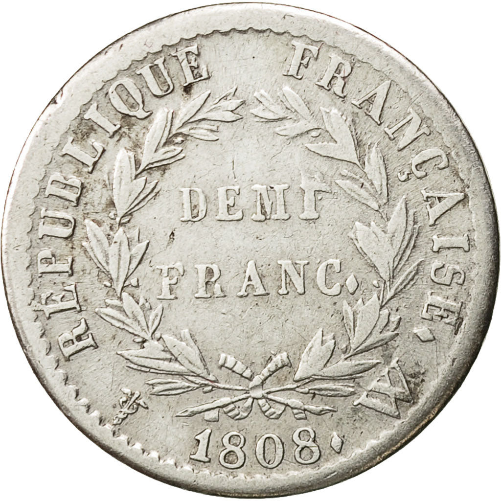 Coin, France, Napoléon I, 1/2 Franc, 1808, Lille, EF(40-45), Silver, KM:680.14