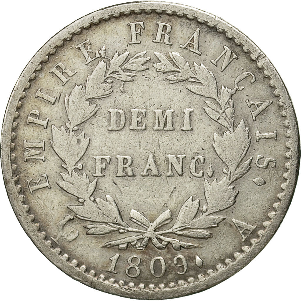 Coin, France, Napoléon I, 1/2 Franc, 1809, Paris, EF(40-45), Silver, KM:691.1