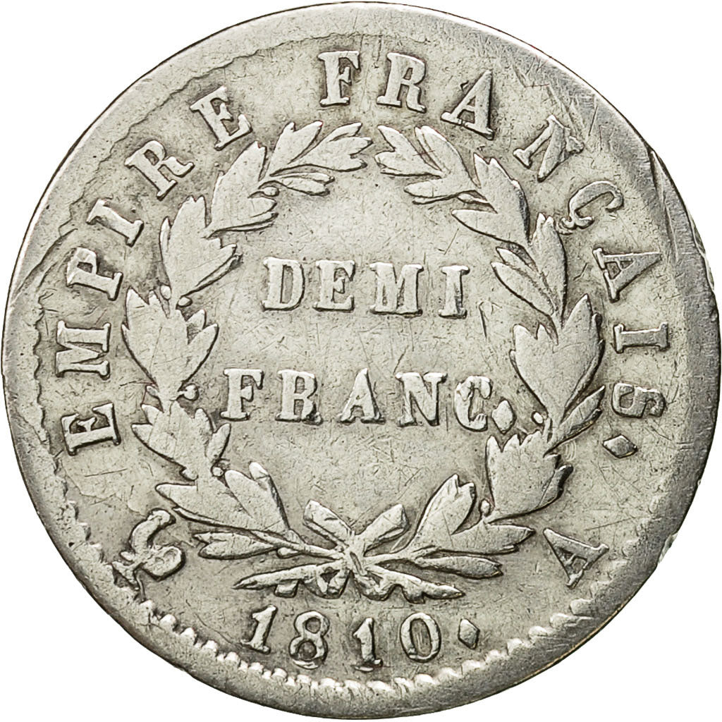 Munten, Frankrijk, Napoléon I, 1/2 Franc, 1810, Paris, FR+, Zilver, KM:691.1