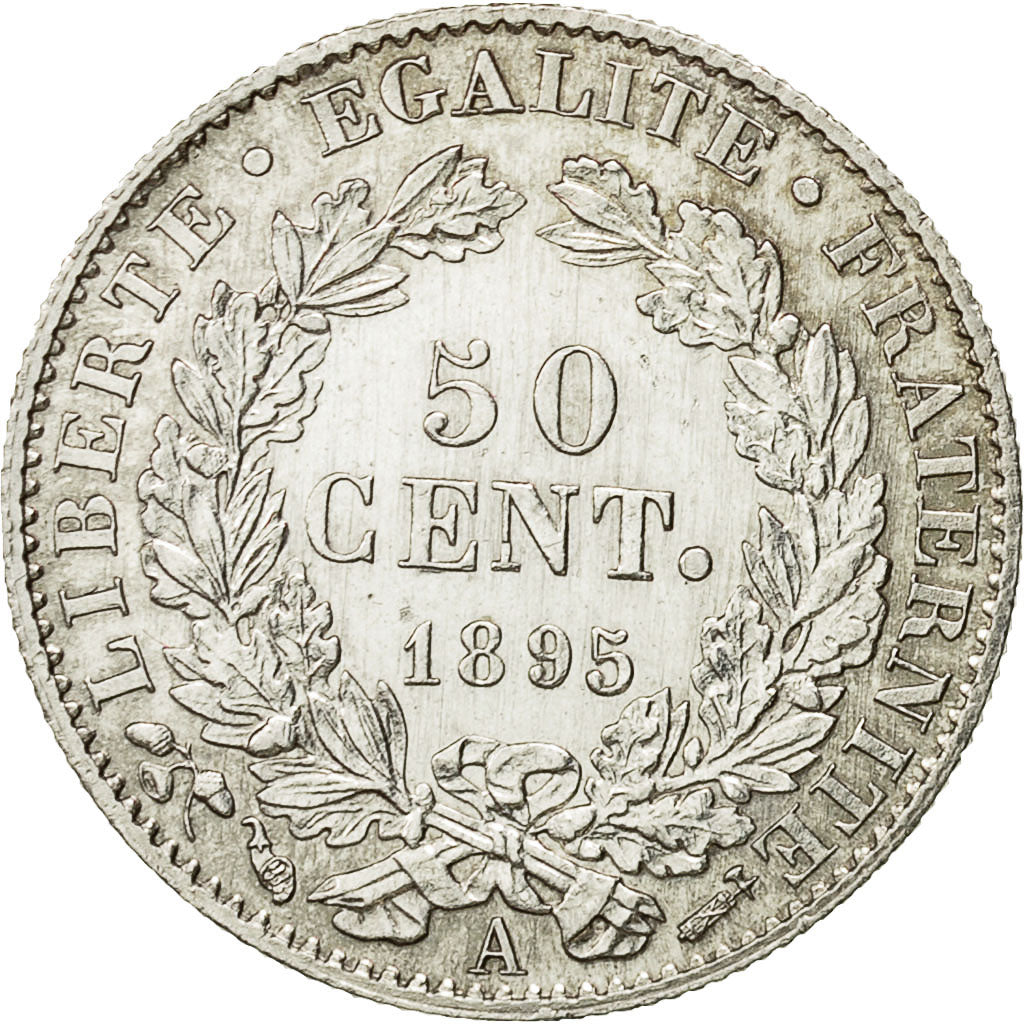 Coin, France, Cérès, 50 Centimes, 1895, Paris, MS(64), Silver, KM:834.1