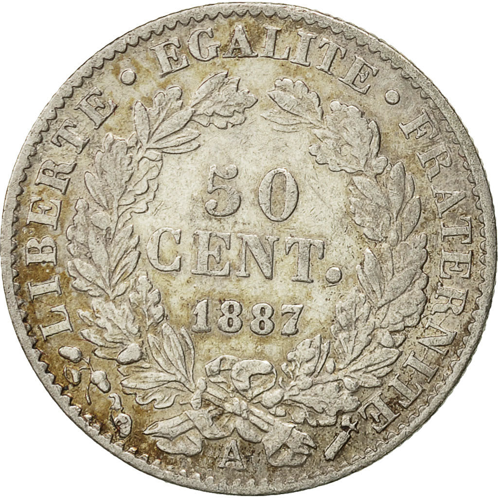 Coin, France, Cérès, 50 Centimes, 1887, Paris, AU(50-53), Silver, KM:834.1