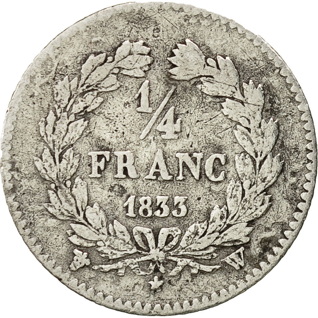 Coin, France, Louis-Philippe, 1/4 Franc, 1833, Lille, VF(30-35), Silver
