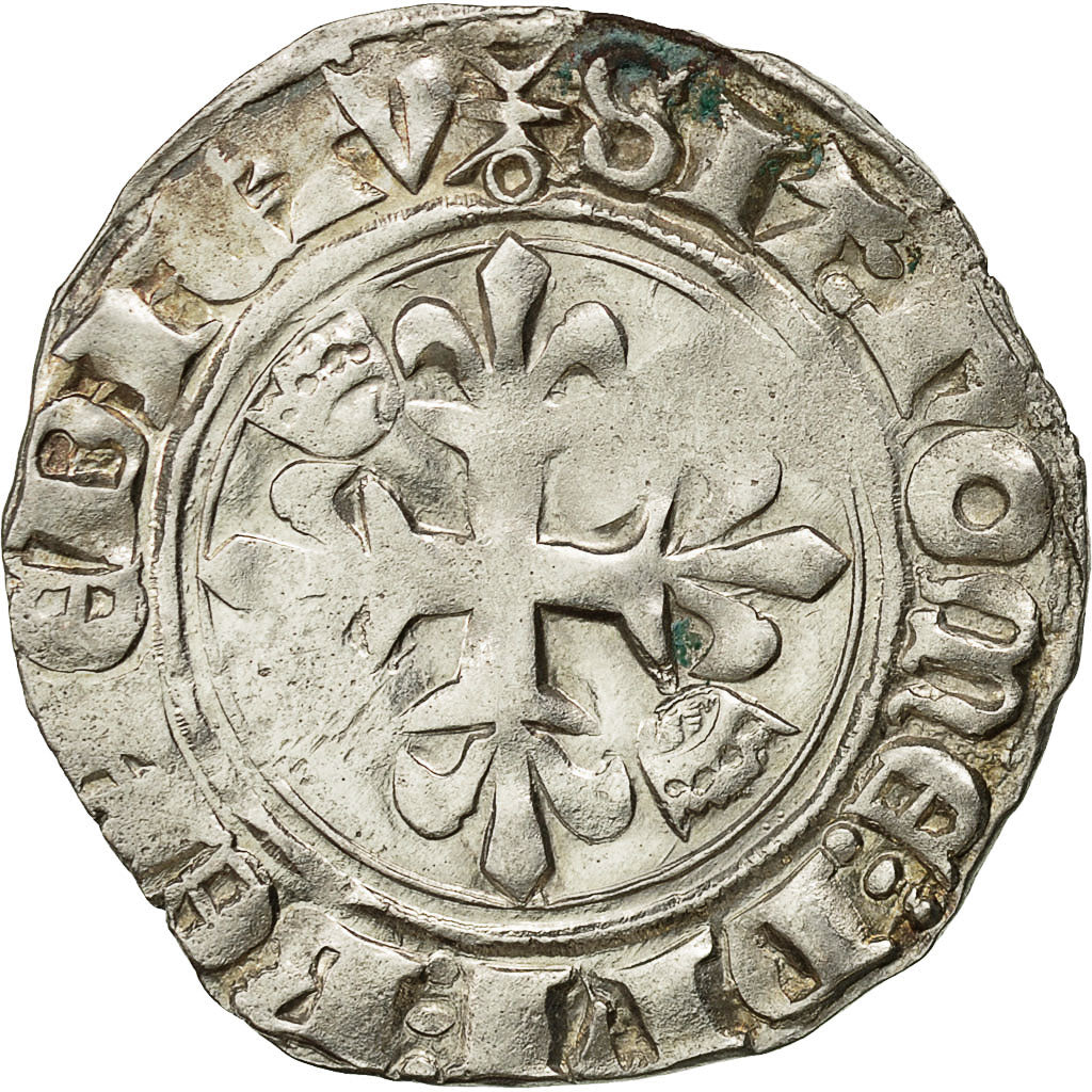 Coin, France, Charles VI, Florette, 1417, Paris, AU(50-53), Billon