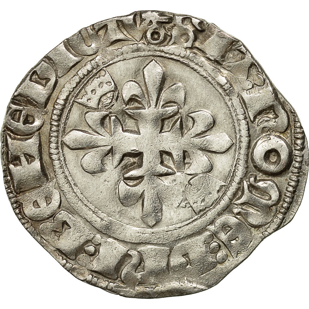 Coin, France, Charles VI, Florette, 1417, Paris, EF(40-45), Billon