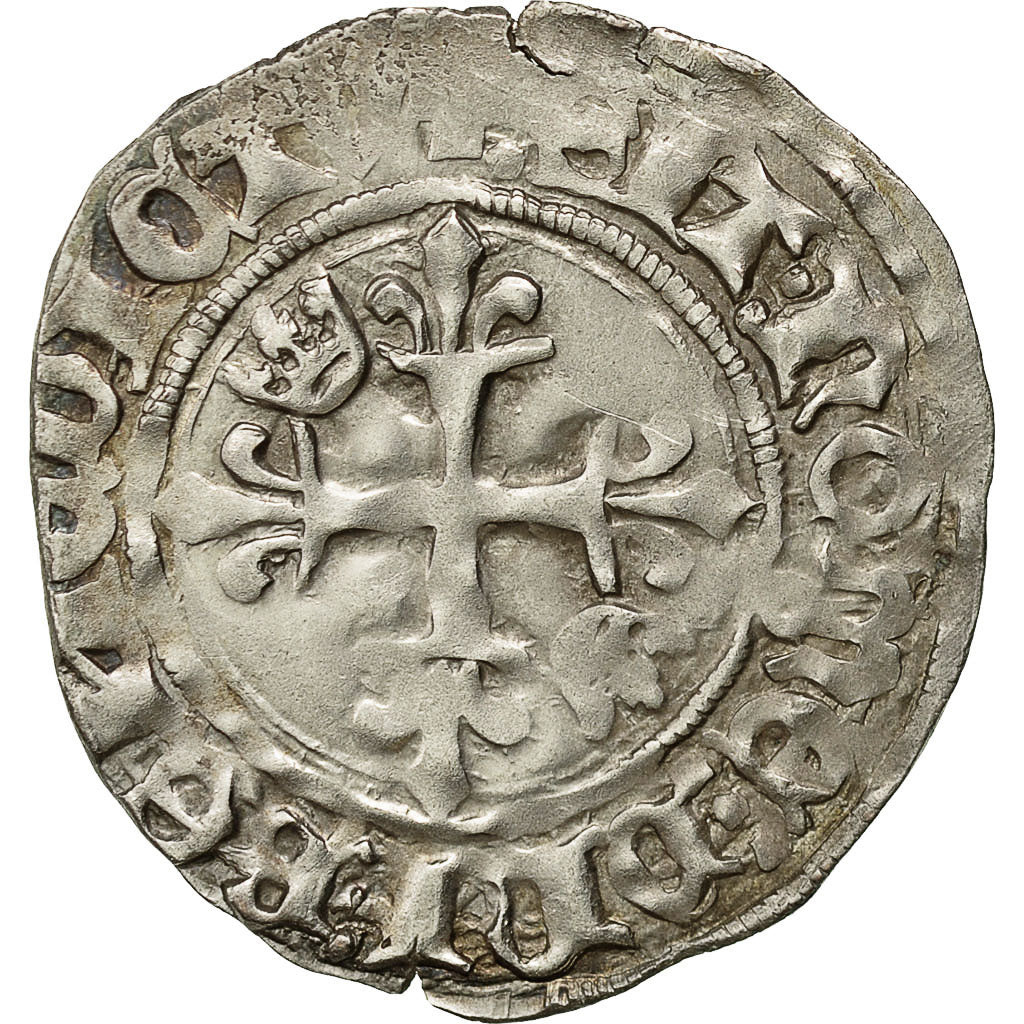 Coin, France, Charles VI, Florette, 1417, Tours, EF(40-45), Billon