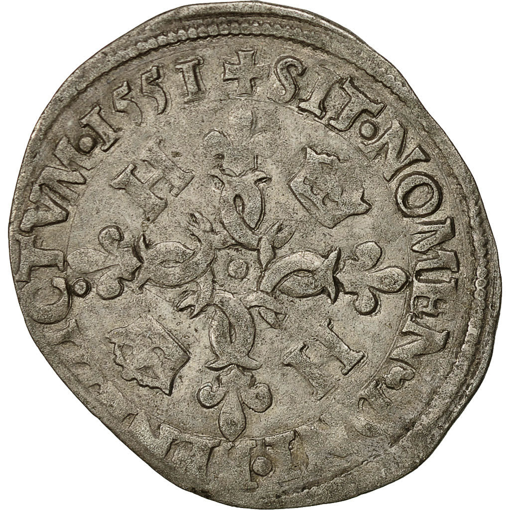 Monnaie, France, Henri II, Douzain aux croissants, 1551, Paris, TB+, Billon