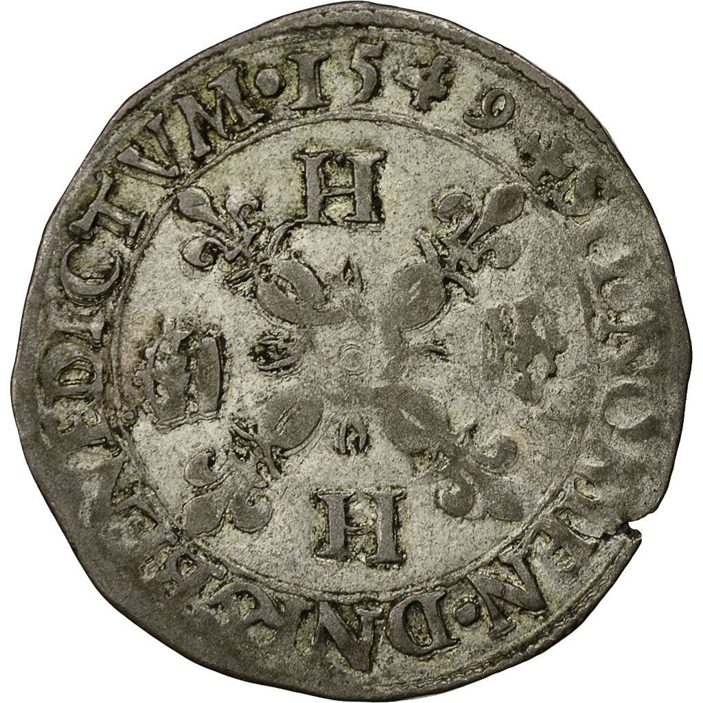 Monnaie, France, Henri II, Douzain aux croissants, 1549, Rouen, TB+, Billon
