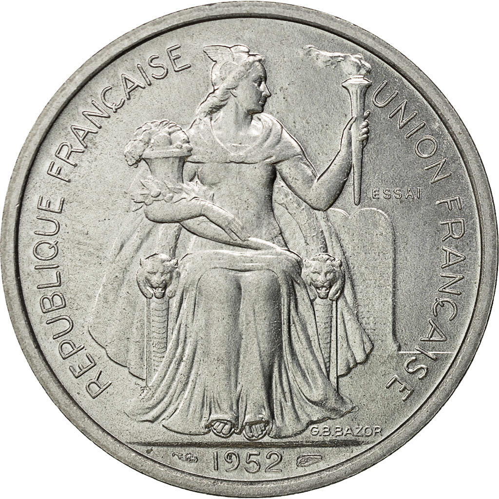 Coin, FRENCH OCEANIA, 5 Francs, 1952, Paris, MS(65-70), Aluminum, KM:E10