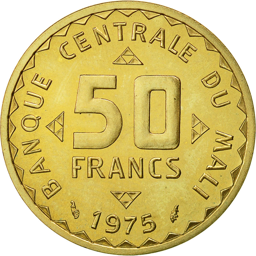 Coin, Mali, 50 Francs, 1975, Paris, MS(65-70), Nickel-brass, KM:E1