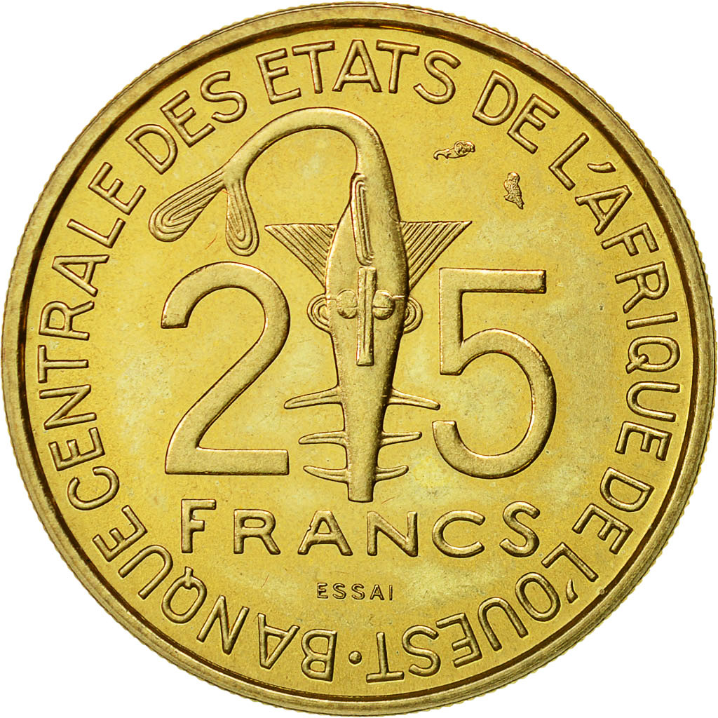 Coin, West African States, 25 Francs, 1970, Paris, MS(65-70), Aluminum-Bronze