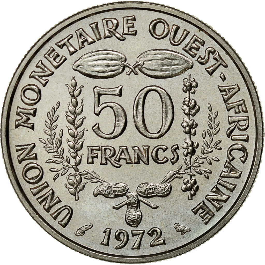 Coin, West African States, 50 Francs, 1972, Paris, MS(65-70), Copper-nickel