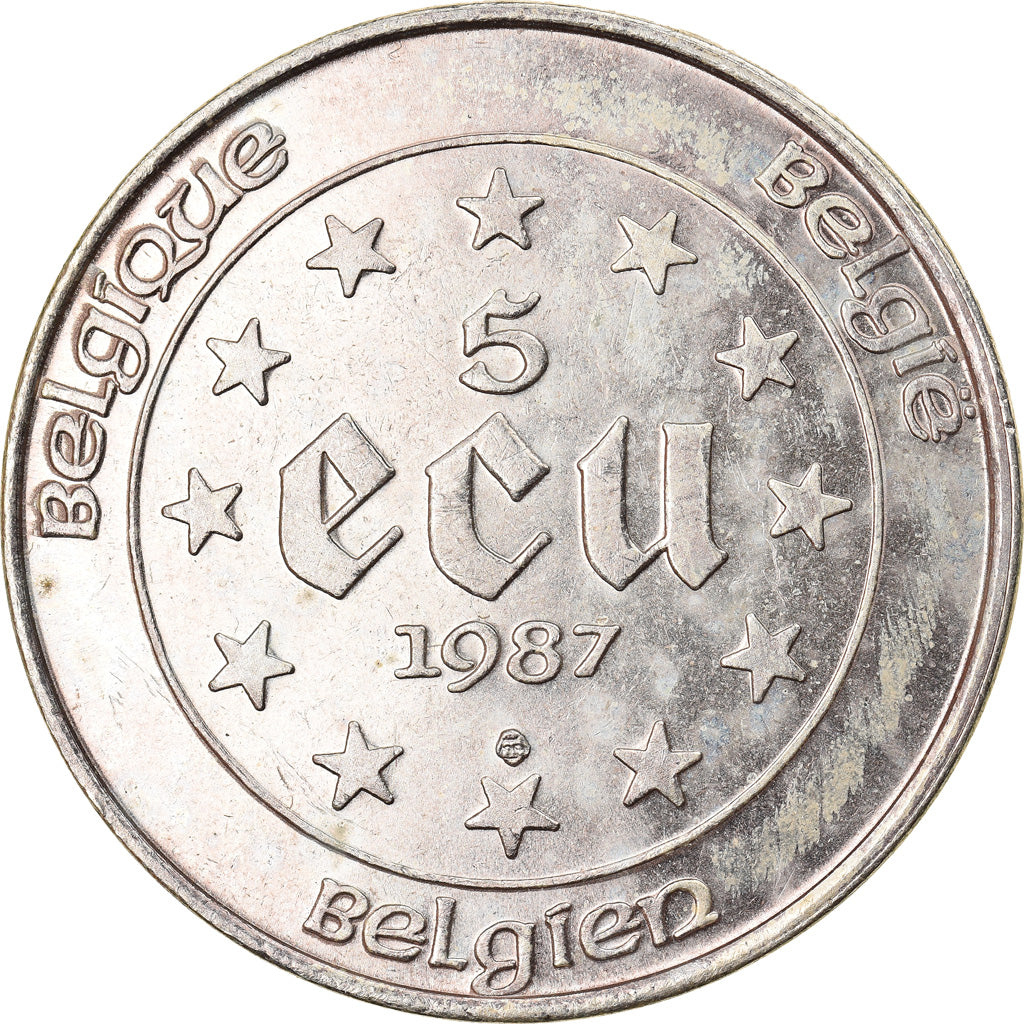 Coin, Belgium, 5 Ecu, 1987, MS(60-62), Silver, KM:166