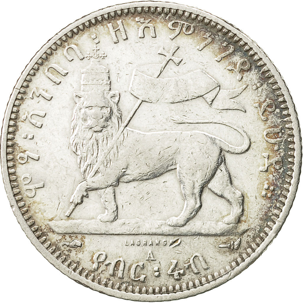 Monnaie, Éthiopie, Menelik II, 1/4 Birr, 1897, Paris, TTB+, Argent, KM:3