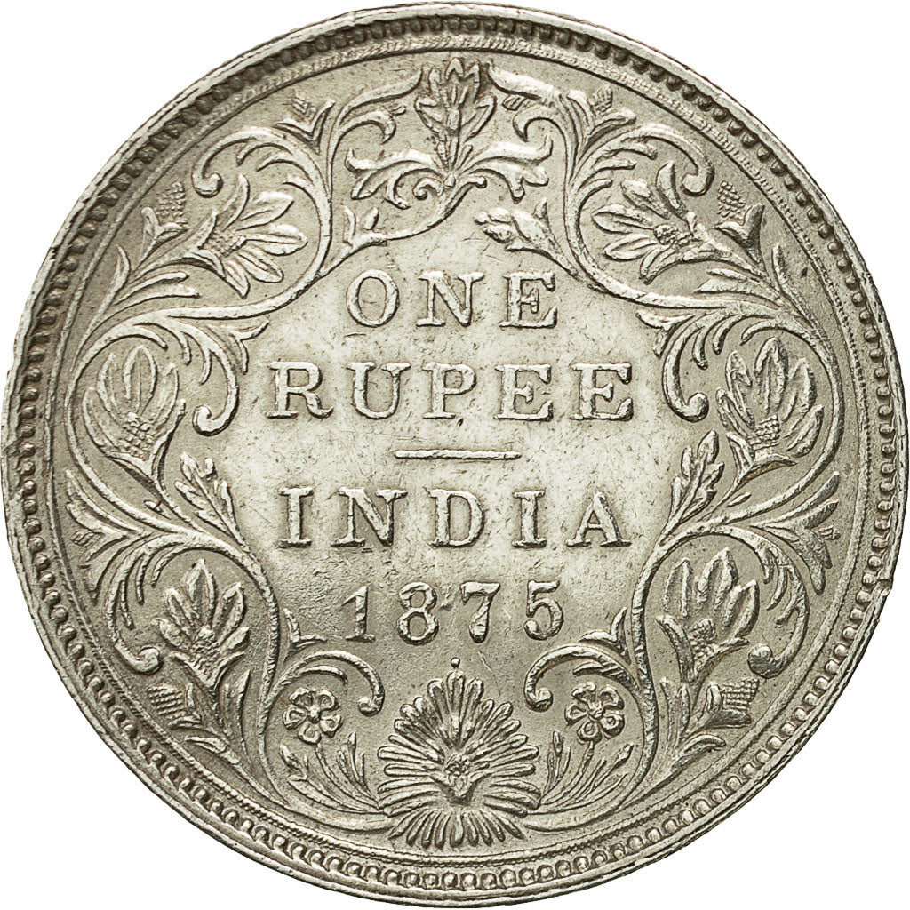 Coin, INDIA-BRITISH, Victoria, Rupee, 1875, Bombay, AU(55-58), Silver, KM:473.2