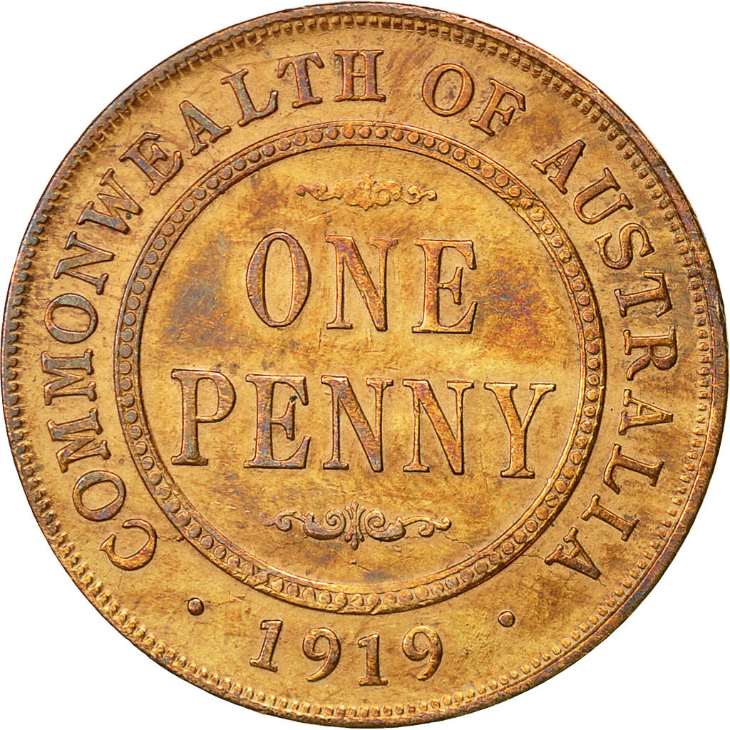 Münze, Australien, George V, Penny, 1919, Melbourne, SS+, Bronze, KM:23