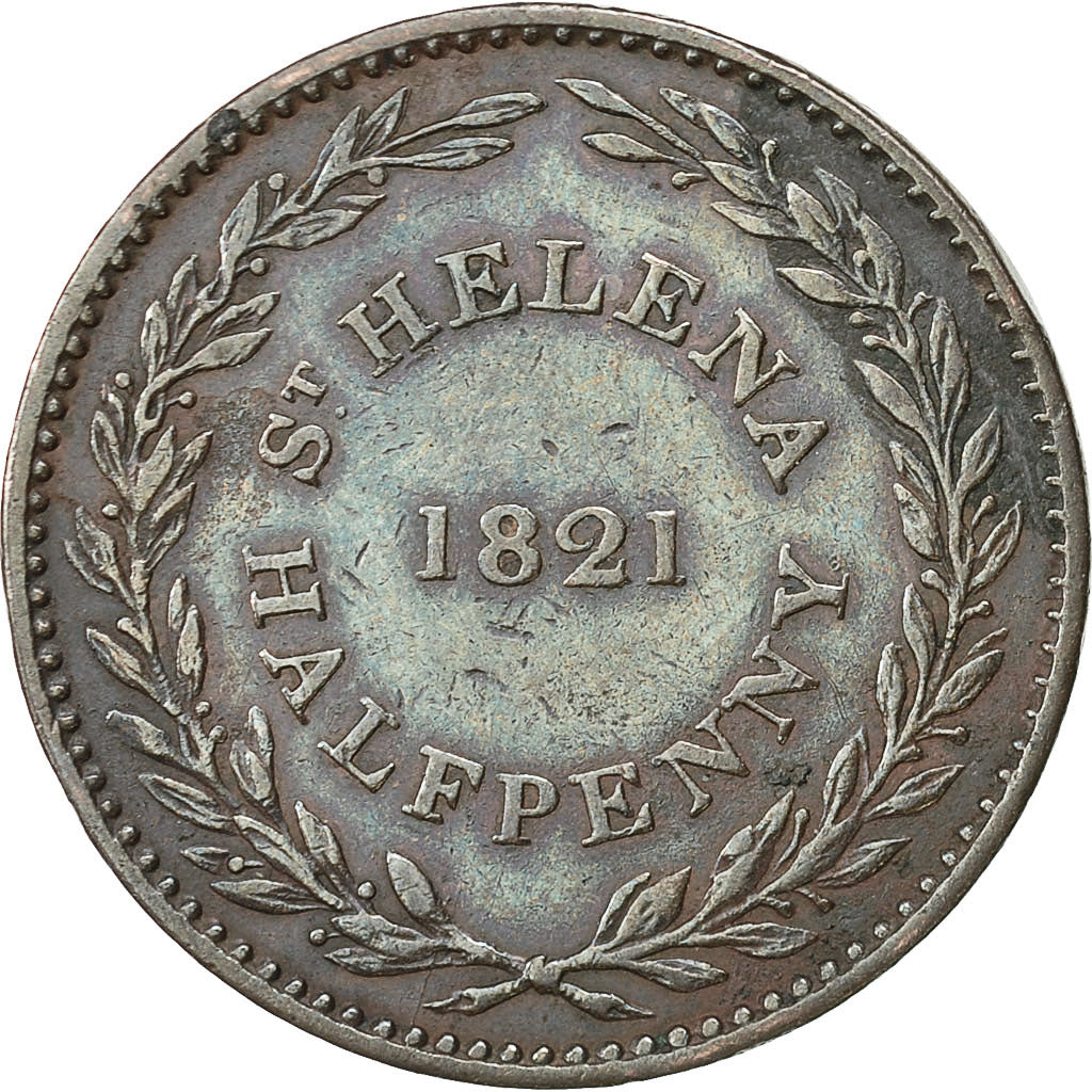 Coin, SAINT HELENA & ASCENSION, 1/2 Penny, 1821, AU(50-53), Copper, KM:A4