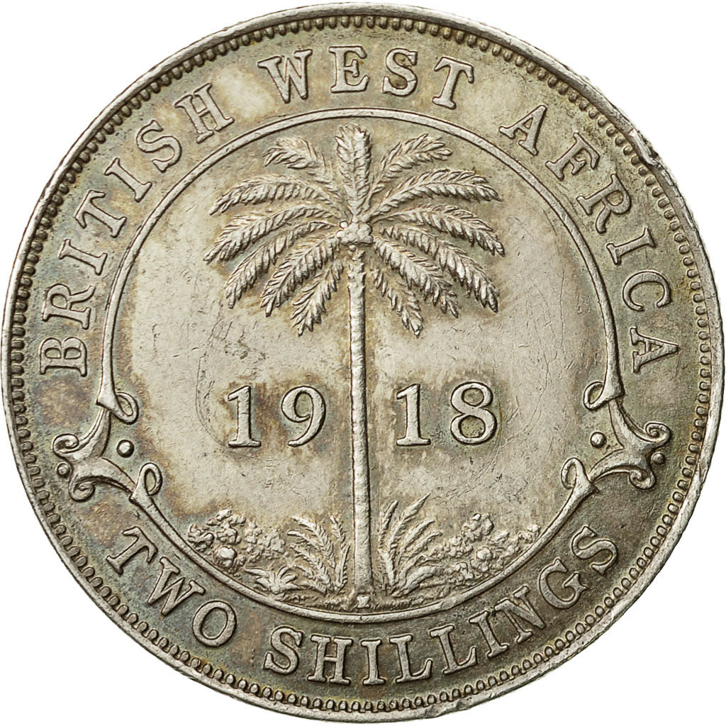 Coin, BRITISH WEST AFRICA, George V, 2 Shillings, 1918, Heaton, AU(55-58)
