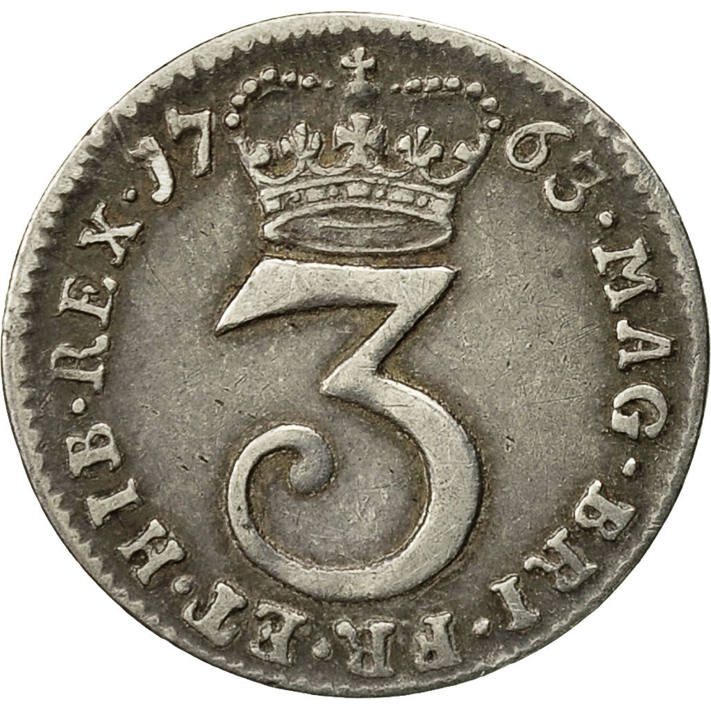 Coin, Great Britain, George III, 3 Pence, 1763, AU(50-53), Silver, KM:591
