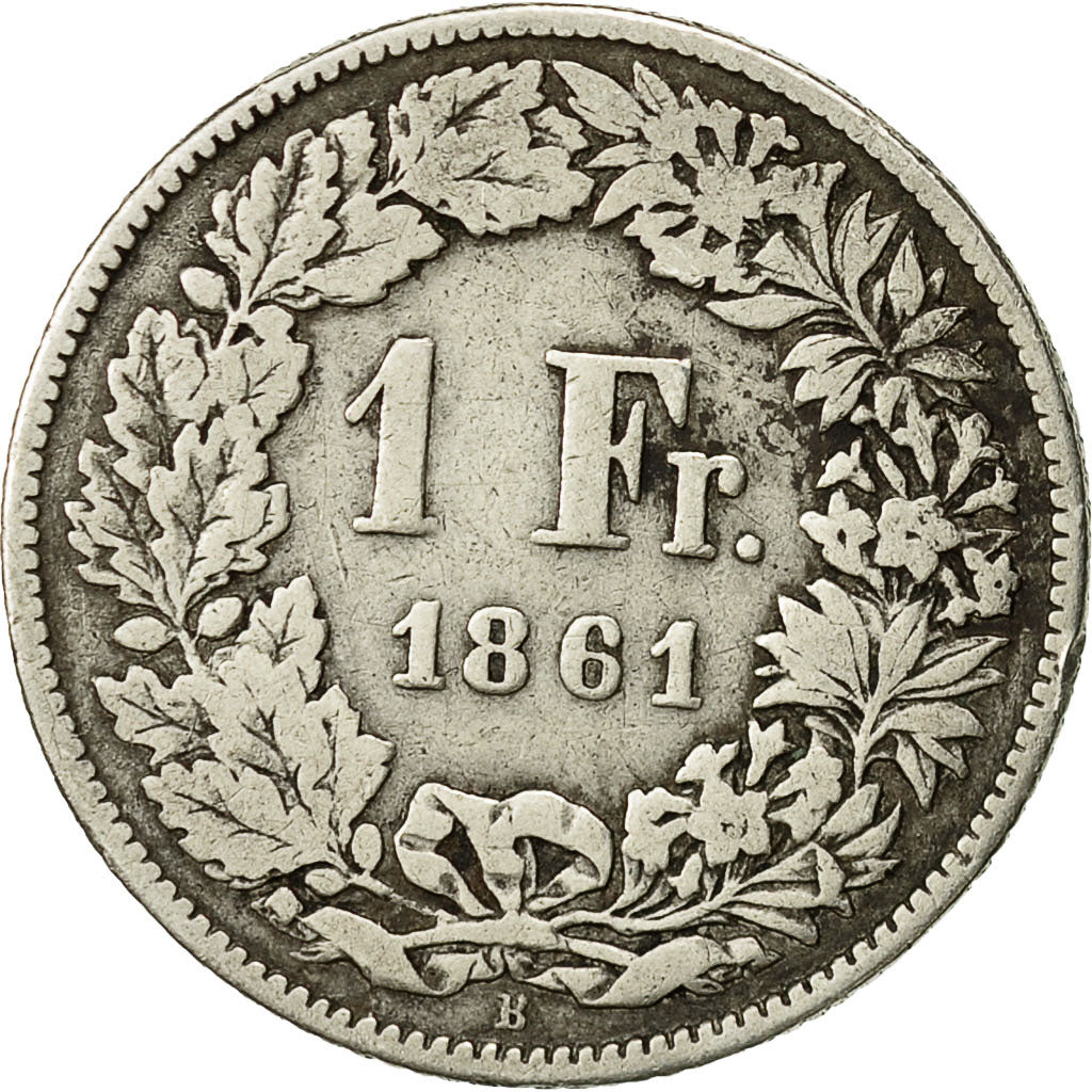 Coin, Switzerland, Franc, 1861, Bern, VF(20-25), Silver, KM:9a