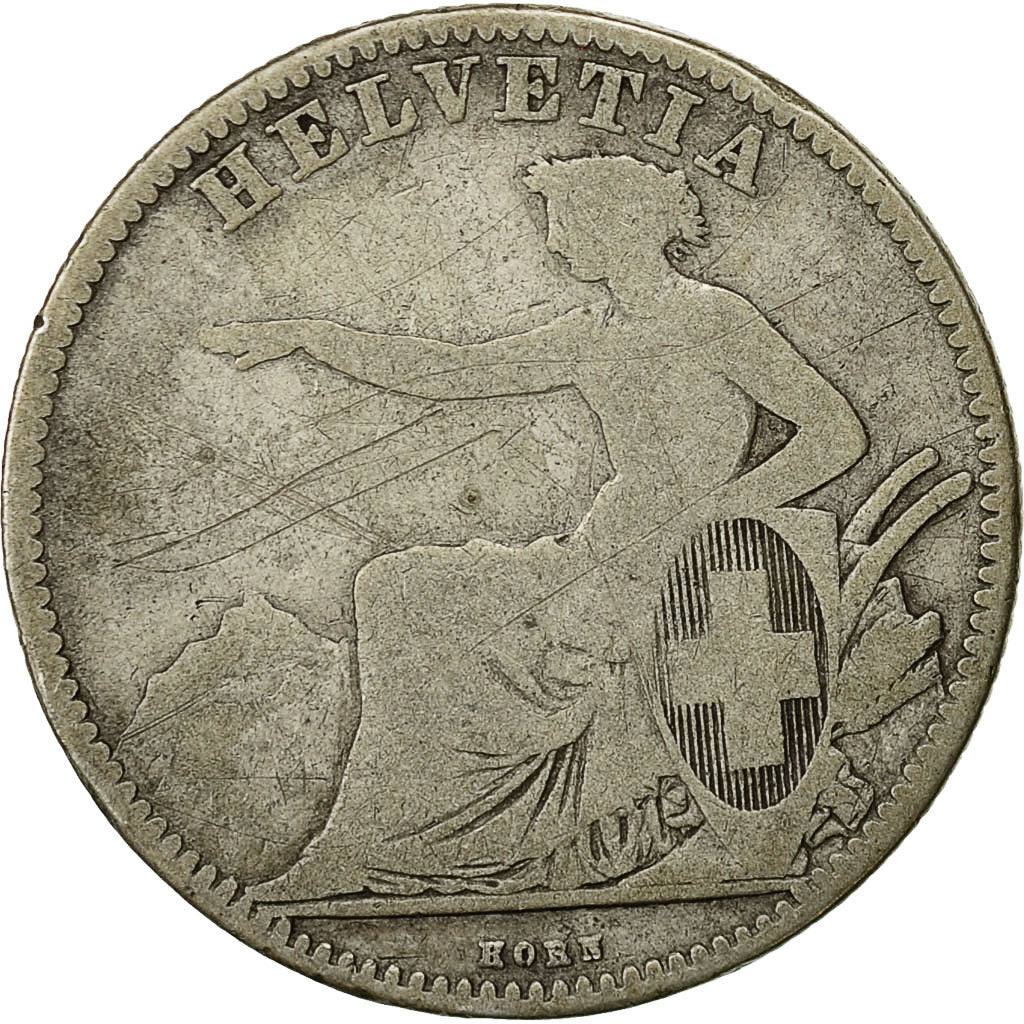Coin, Switzerland, 2 Francs, 1862, Bern, VF(20-25), Silver, KM:10a