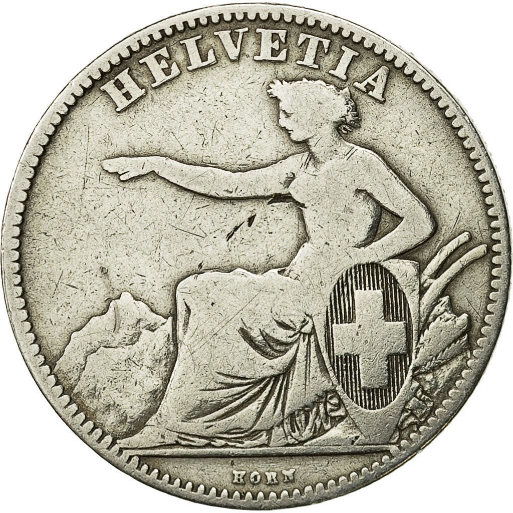 Coin, Switzerland, 2 Francs, 1863, Bern, VF(30-35), Silver, KM:10a