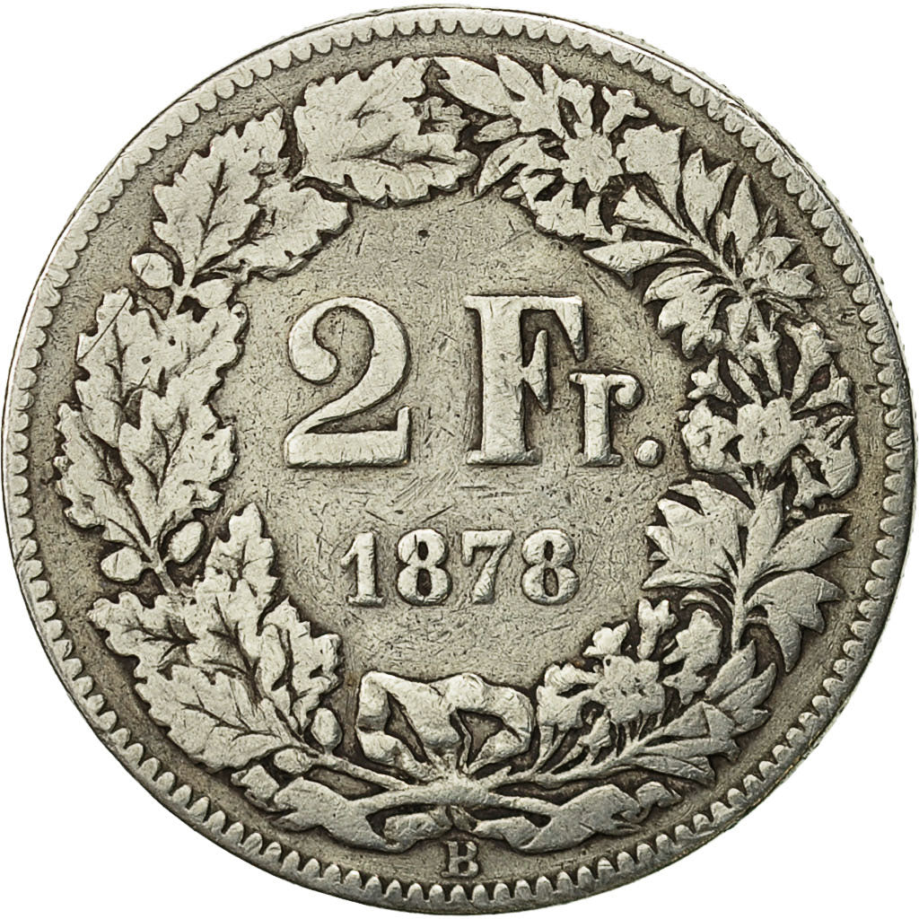 Coin, Switzerland, 2 Francs, 1878, Bern, VF(20-25), Silver, KM 21