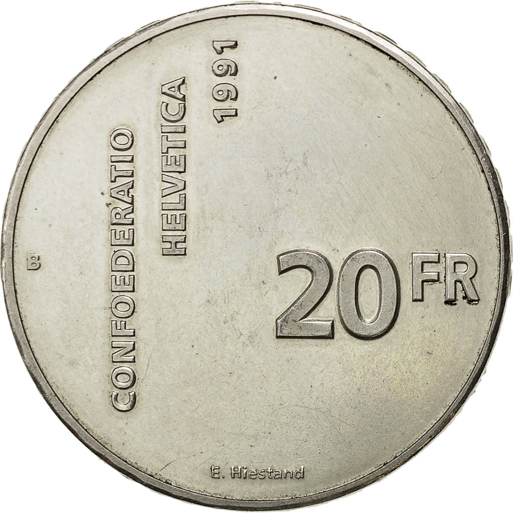 Coin, Switzerland, 20 Francs, 1991, Bern, MS(60-62), Silver, KM:70