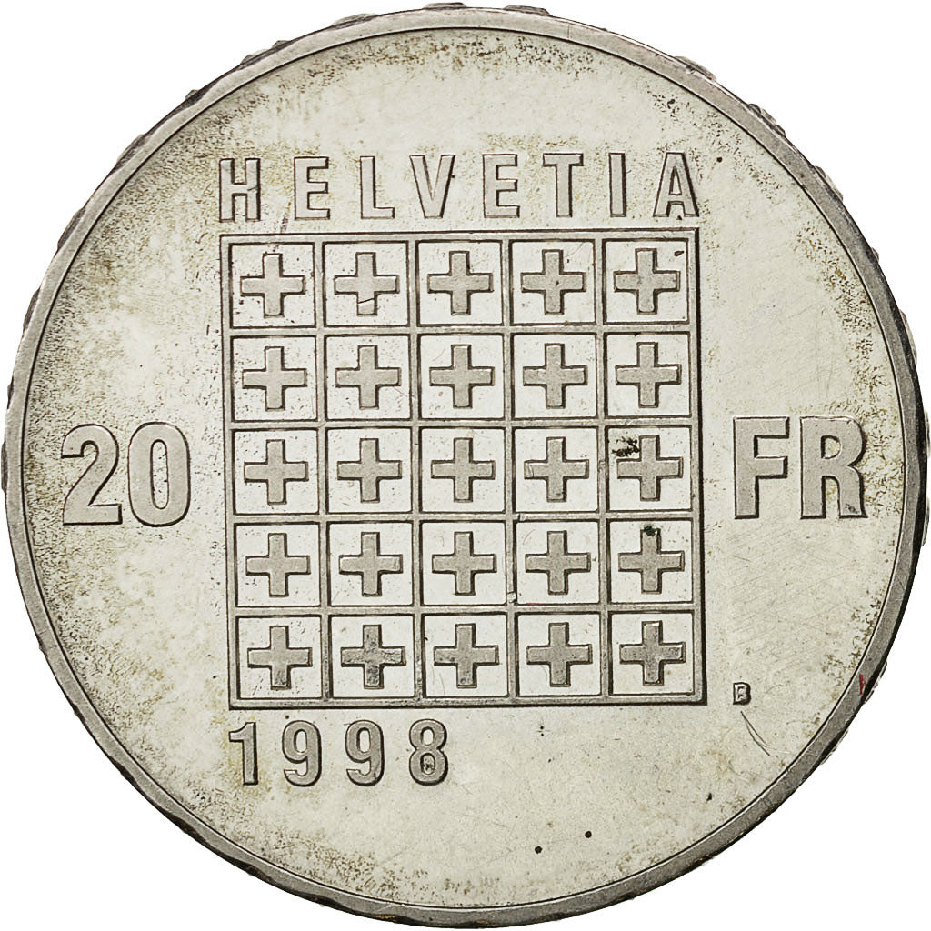 Coin, Switzerland, 20 Francs, 1998, Bern, MS(60-62), Silver, KM:80