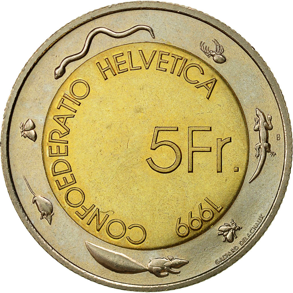 Coin, Switzerland, 5 Francs, 1999, Bern, AU(55-58), Bi-Metallic, KM:86
