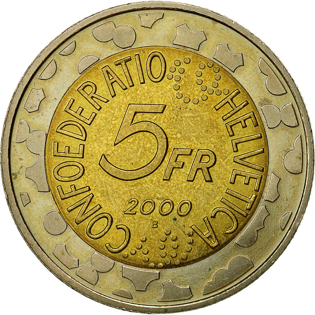 Coin, Switzerland, 5 Francs, 2000, Bern, AU(55-58), Bi-Metallic, KM:89