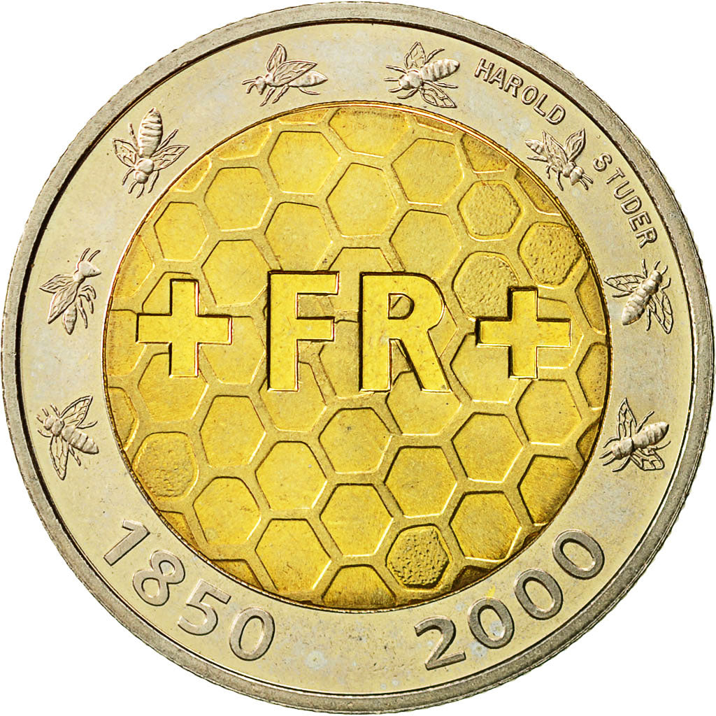Coin, Switzerland, 5 Francs, 2000, Bern, MS(64), Bi-Metallic, KM:91