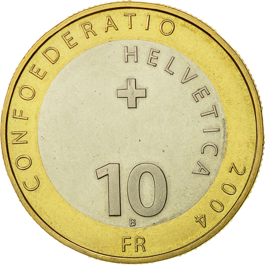 Coin, Switzerland, 10 Francs, 2004, Bern, MS(63), Bi-Metallic, KM 107
